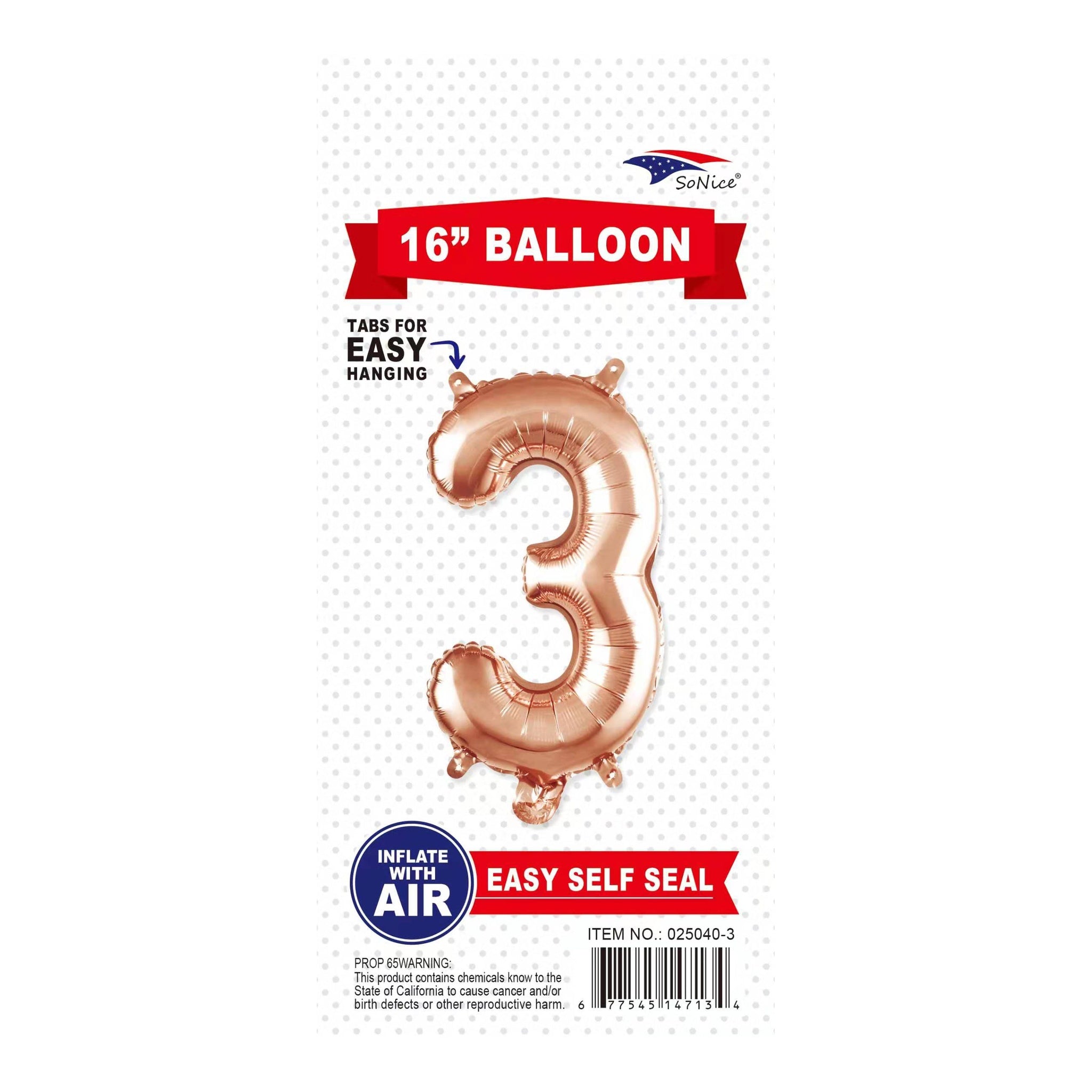 16"Foil Balloon 3 Rose Gold